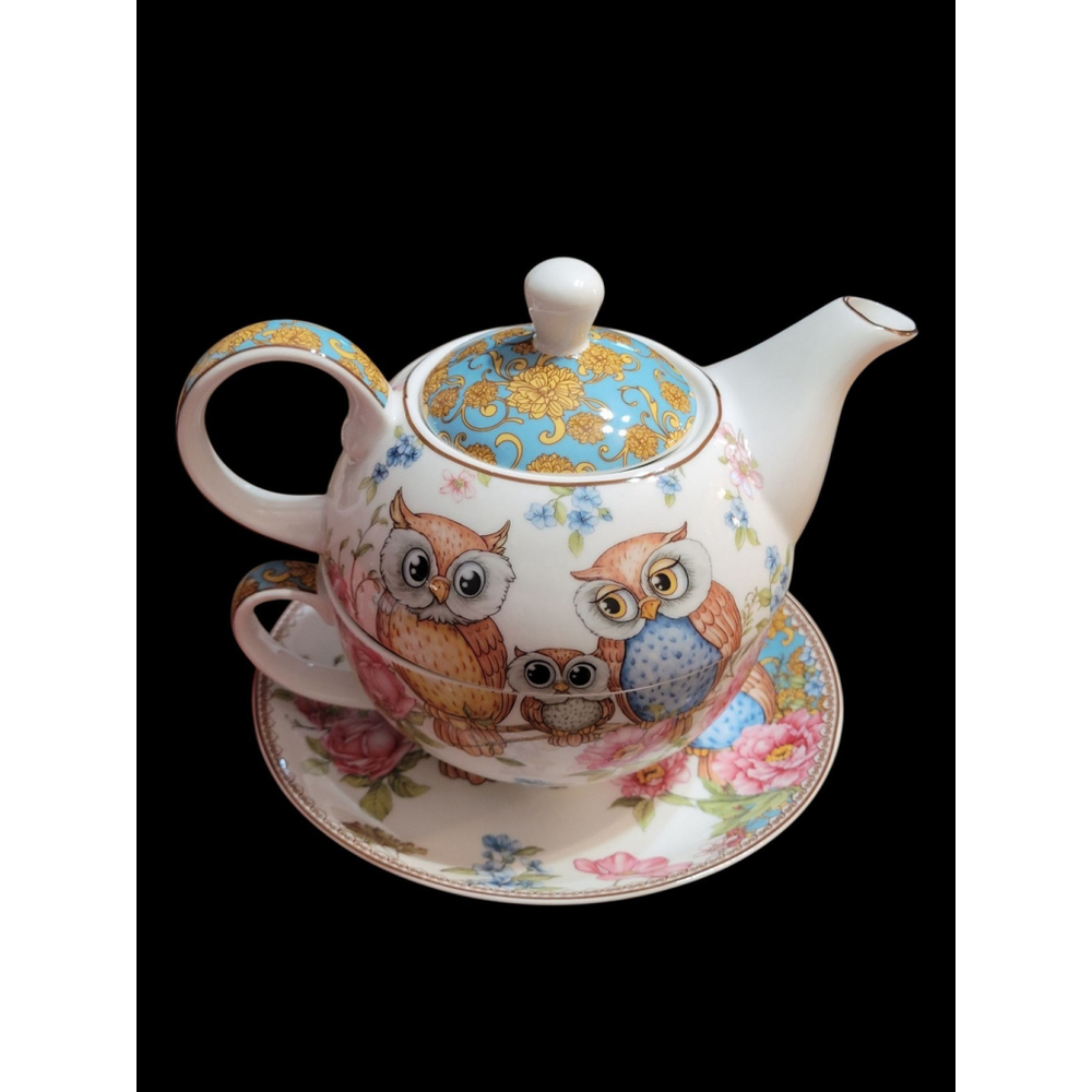 Whimsical and cute! Tea Set For One Owls Nesting Porcelain Teapot and Cup w/ box - Picture 6 of 11